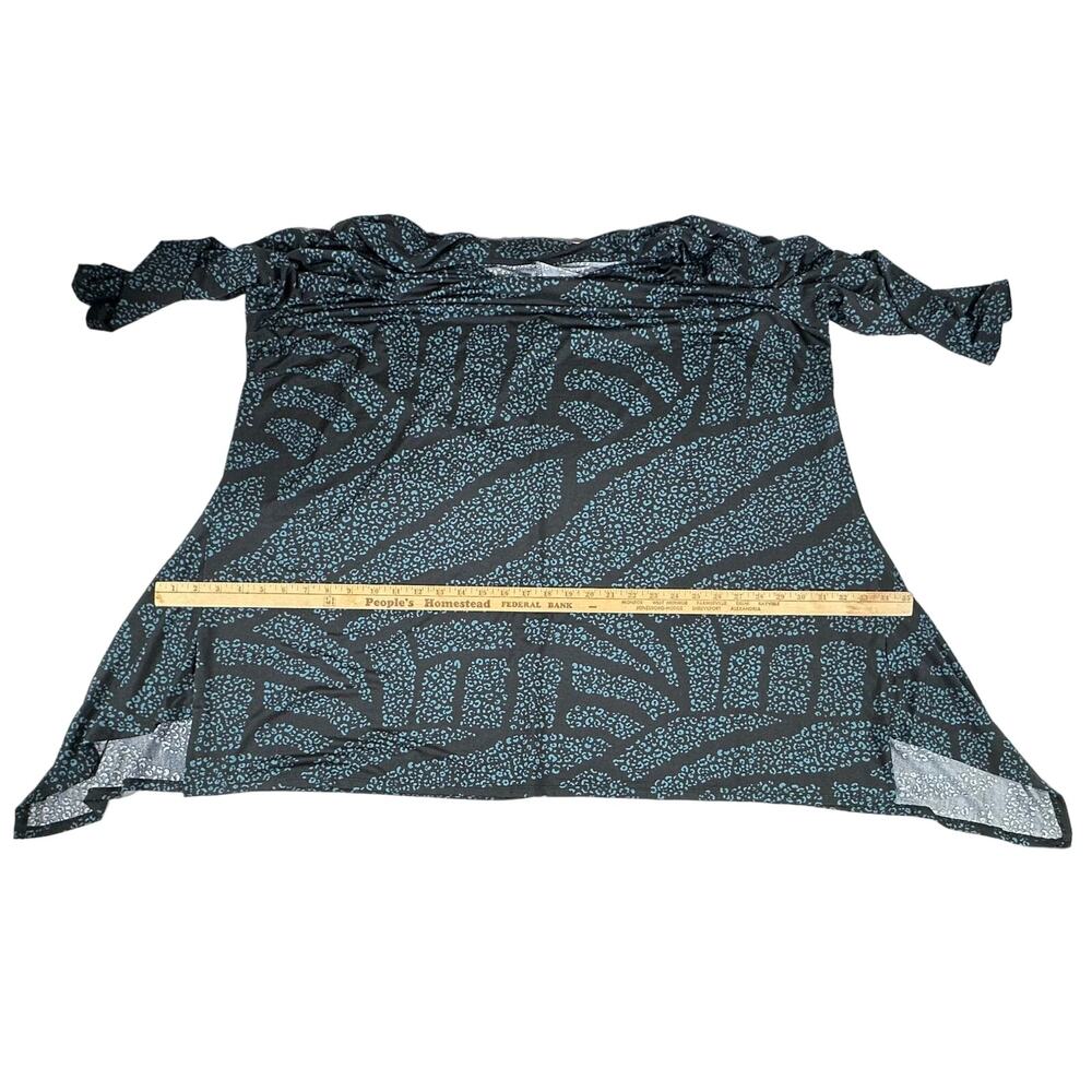 Arna York Tunic Blouse Size 30 32 Black Teal Leopard Slinky Handkerchief Hem - Picture 5 of 9